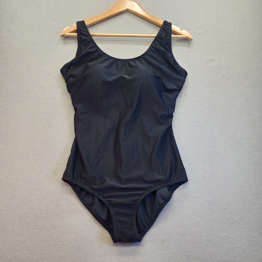 Aquamore Black One Piece Swimsuit Women Size‎ 10DD Scoop Neck Athletic Swimwear